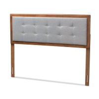 Baxton Studio MG97053-Light Grey/Ash Walnut-HB-Full Sarine Mid-Century Modern Light Grey Fabric Upholstered Walnut Brown Finished Wood Full Size Headboard